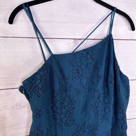 Adrianna Papell Teal Lace One-Shoulder Silhouette Mermaid Gown Size 10 - Picture 6 of 15